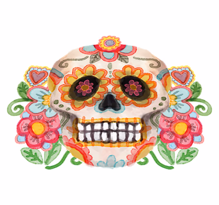 Halloween vinyl rug aquarella floral skull - TenStickers