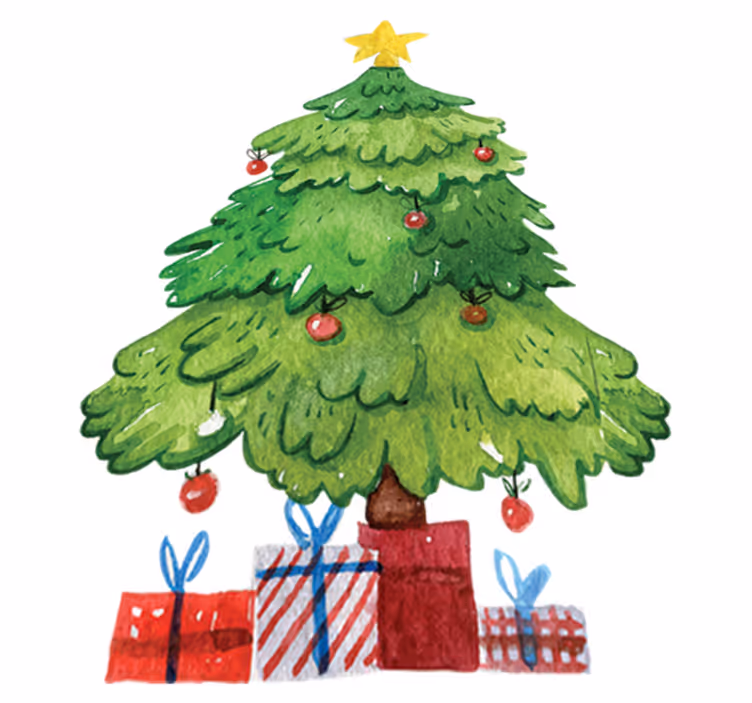 Christmas vinyl rug featuring a tree with presents - TenStickers