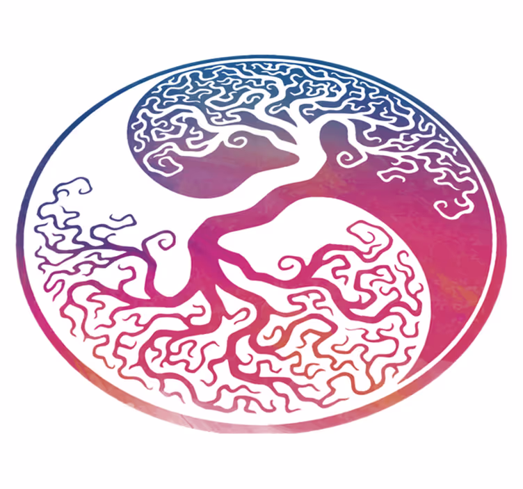 Floral vinyl rug yin yang tree of life - TenStickers
