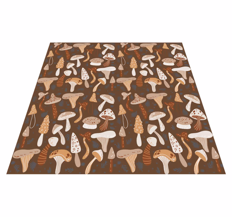 Floral vinyl rug with forest mushrooms on brown - TenStickers