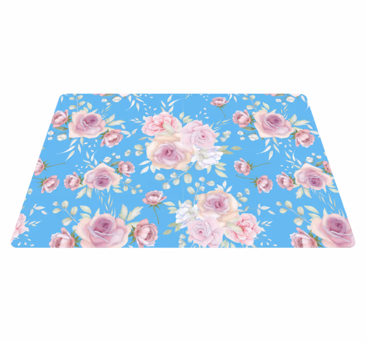 Floral vinyl rug with roses on blue background - TenStickers