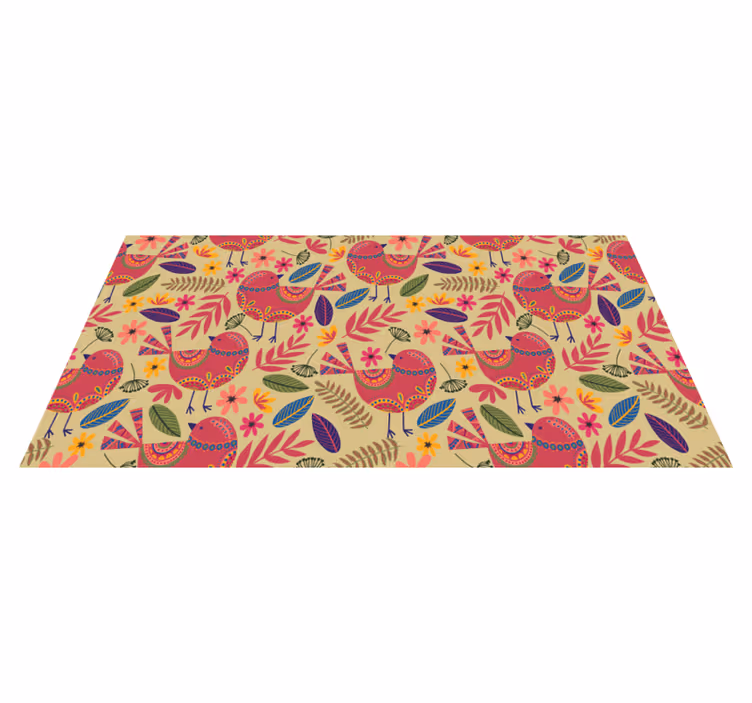 Floral vinyl rug with colorful birds folk art pattern - TenStickers