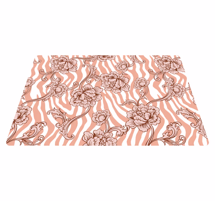 Floral vinyl rug with coral zebra print flowers - TenStickers