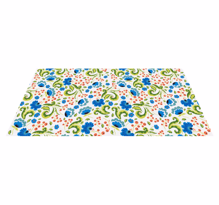 Floral vinyl rug with green and blue flowers everywhere - TenStickers