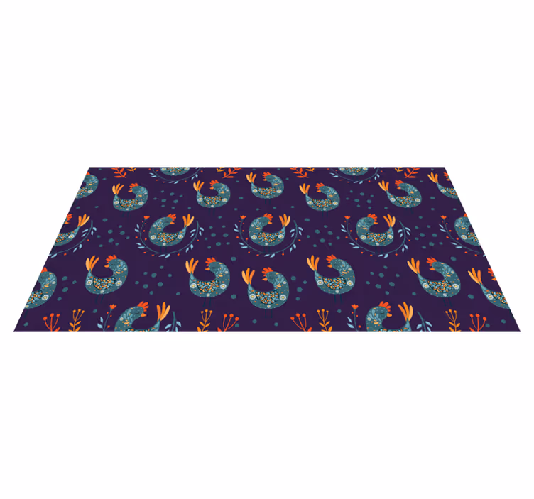 Purple chickens and flowers floral vinyl rug - TenStickers