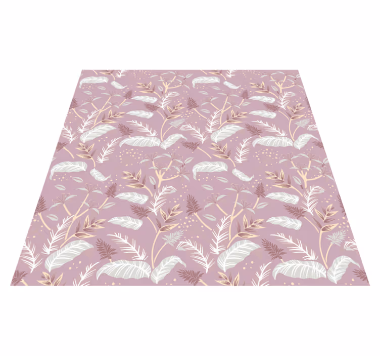 Floral vinyl rug in vintage pink tropical leaf design - TenStickers