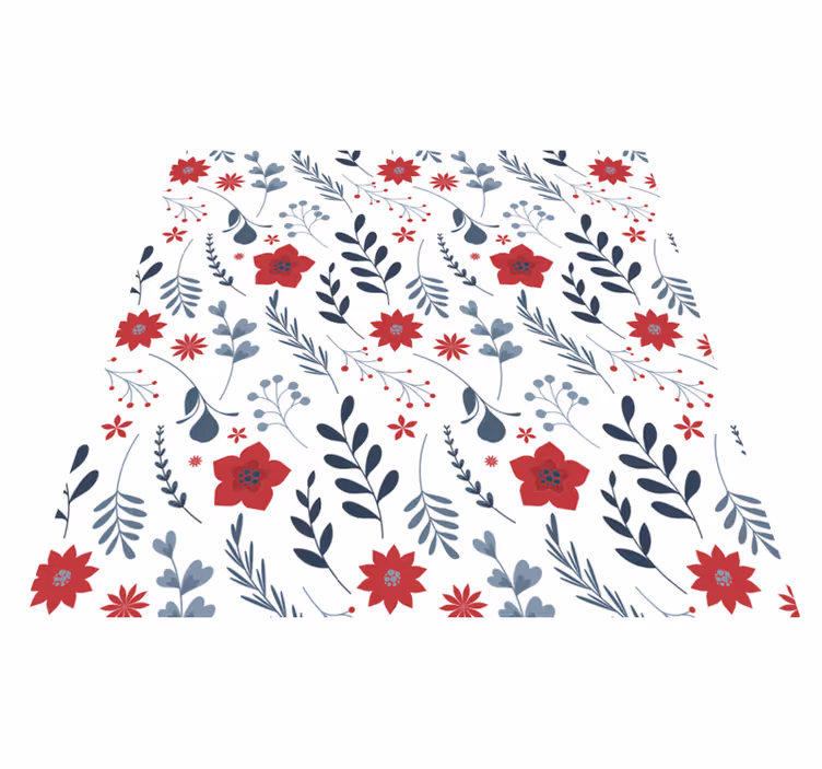 Floral vinyl rug in white and red floral pattern - TenStickers