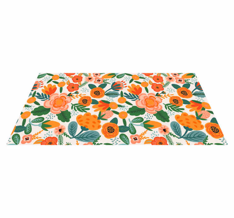 Floral vinyl rug in red and orange folk design - TenStickers