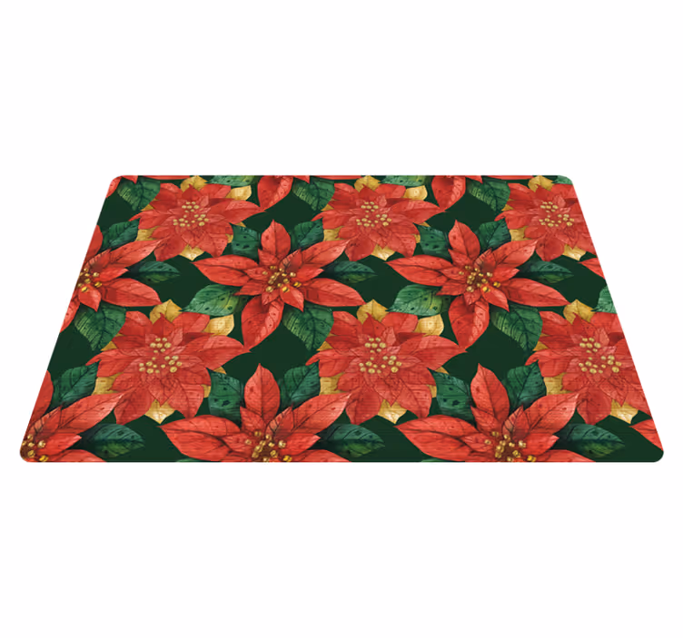 Floral vinyl rug with a lovely red and green design - TenStickers