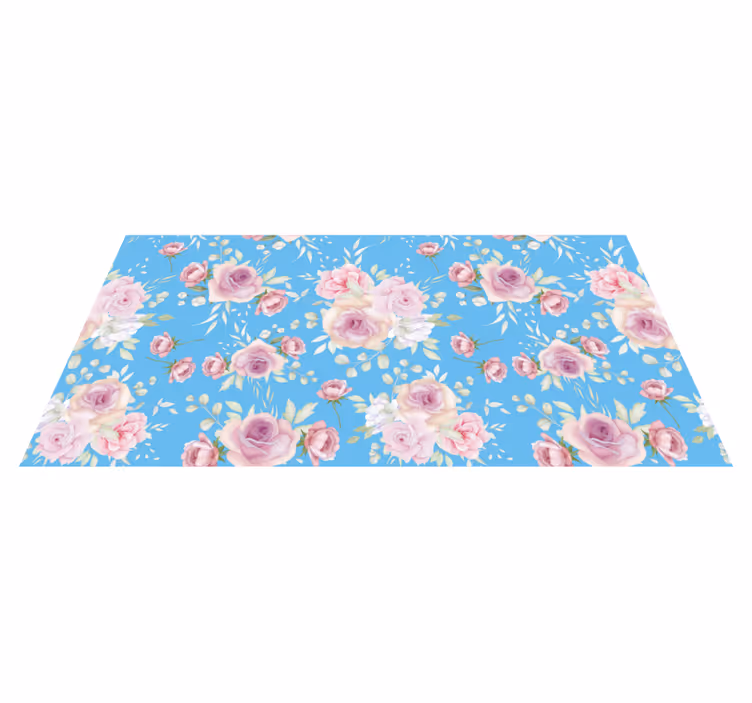Floral vinyl rug with blue background roses - TenStickers