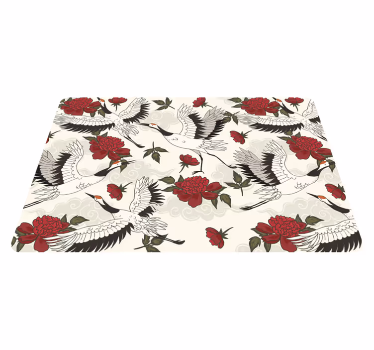 Floral vinyl rug in soothing earth tone bird design - TenStickers