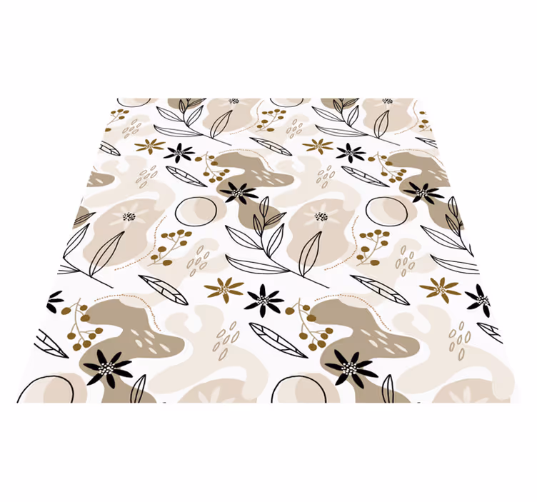 Floral vinyl rug with stylish pink and beige leaves - TenStickers