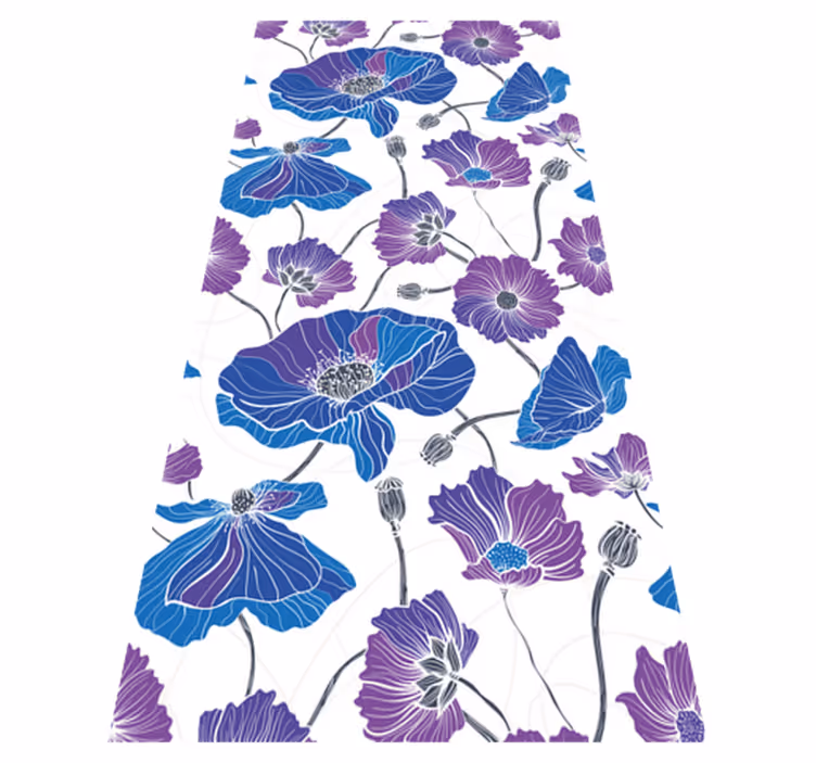 Blue and purple garden flowers floral vinyl rug - TenStickers