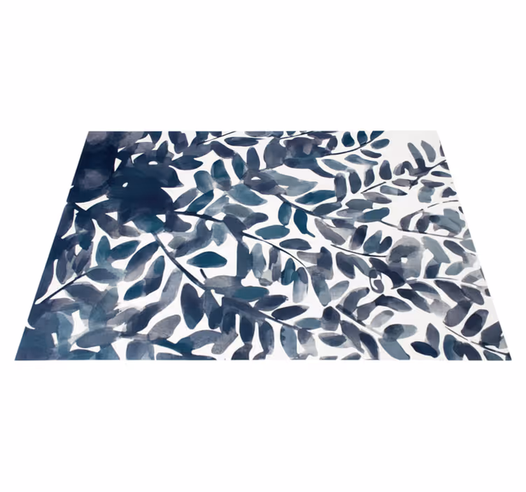 Floral vinyl rug in blue watercolor leaf pattern - TenStickers