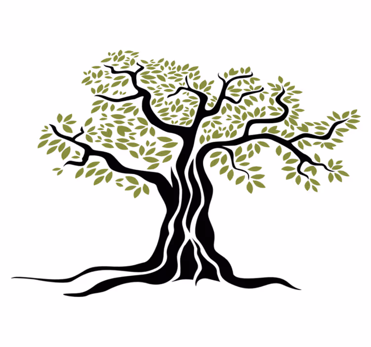 Floral vinyl rug black olive tree with green leaves - TenStickers