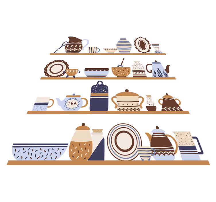 Kitchen vinyl rug with dish shelves - TenStickers