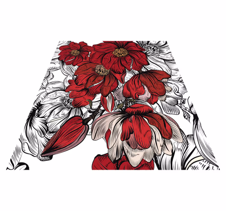 Red and white flowers dining room vinyl rug - TenStickers