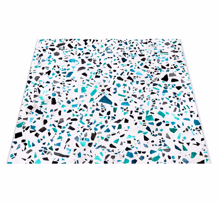 Kitchen vinyl rug in blue marble tiles design - TenStickers