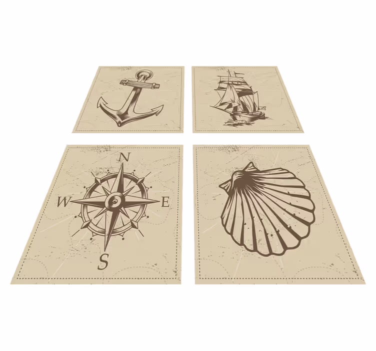 Bathroom vinyl rug with sea object tiles - TenStickers