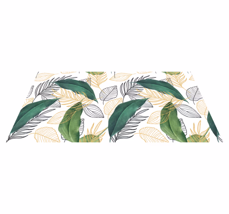 Bathroom vinyl rug with green and gold leaf art - TenStickers