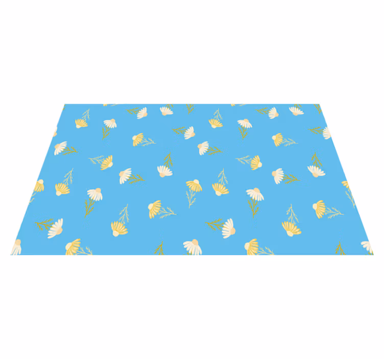Floral vinyl rug with daisy pattern on blue background - TenStickers