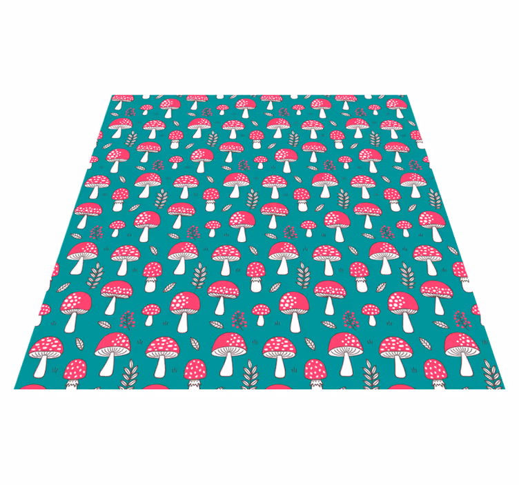 Floral vinyl rug with classic mushrooms on turquoise - TenStickers