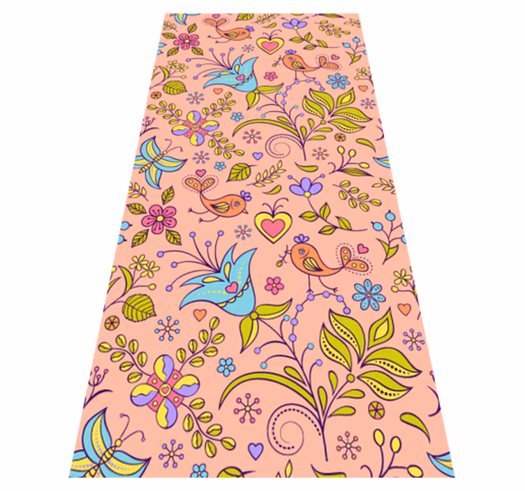 Floral vinyl rug with bird and butterfly pattern - TenStickers