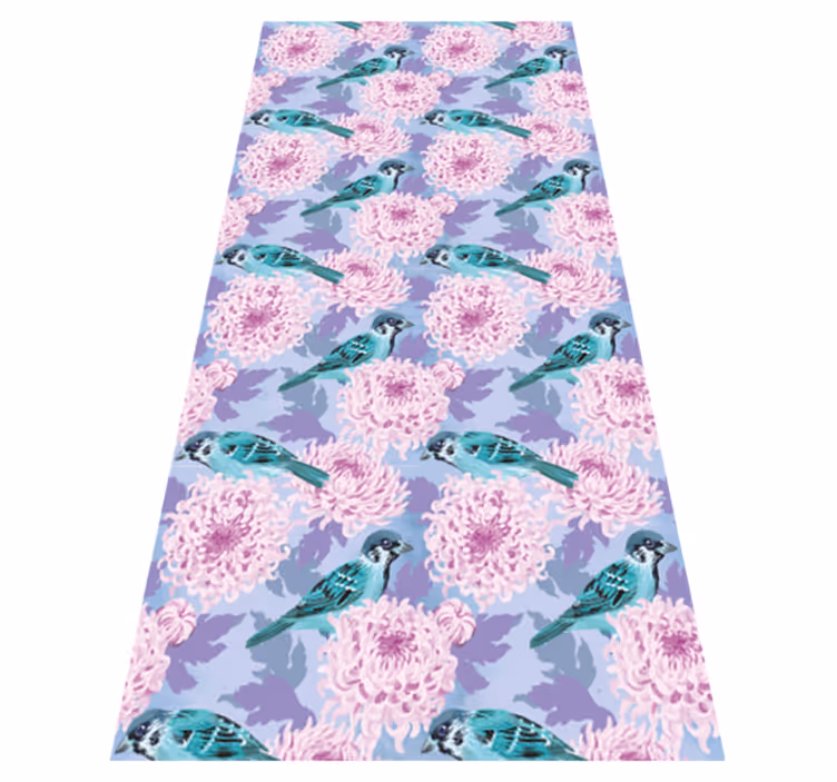 Floral vinyl rug with pink garden flowers and birds - TenStickers