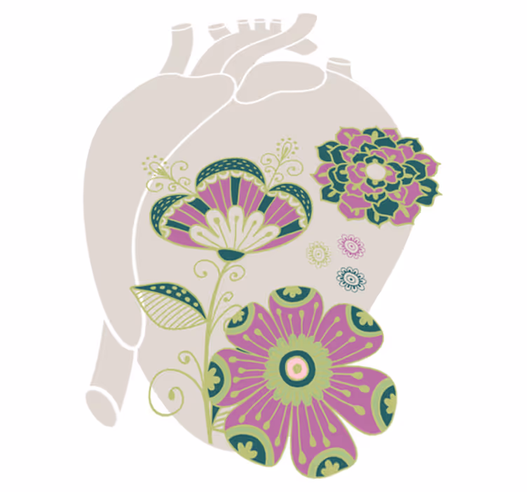 Floral vinyl rug anatomic heart with red flowers - TenStickers