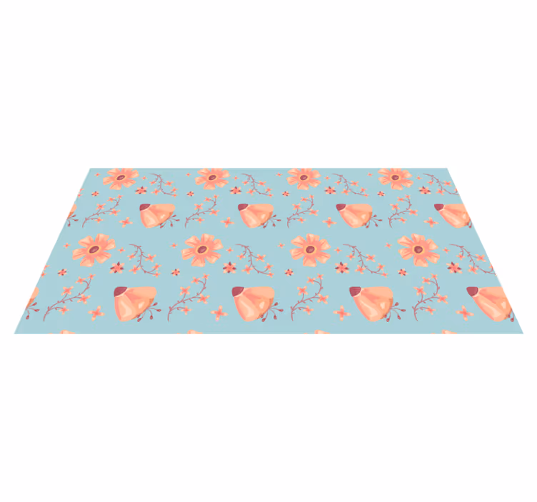 Floral vinyl rug with orange flowers on blue - TenStickers