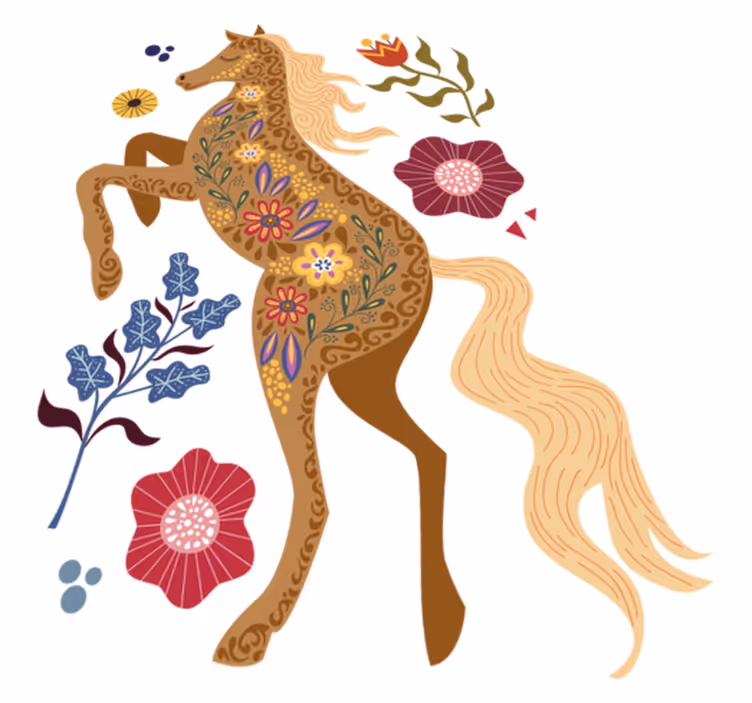 Floral vinyl rug wild horse folklore design - TenStickers