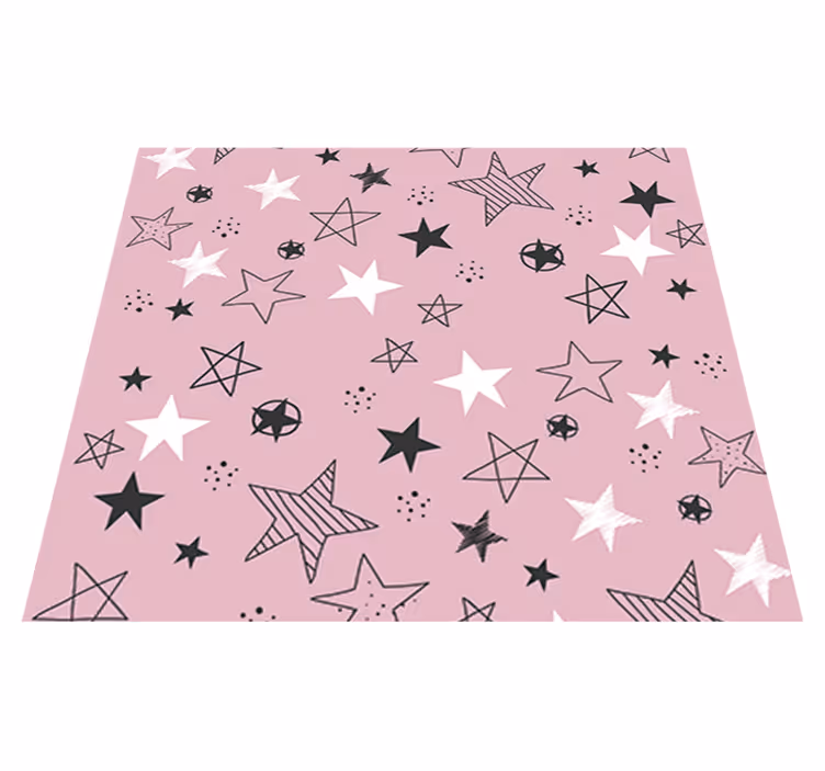 Star vinyl rug in pink and black pattern - TenStickers