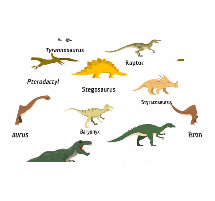 Bedroom vinyl rug featuring named realistic dinosaurs - TenStickers