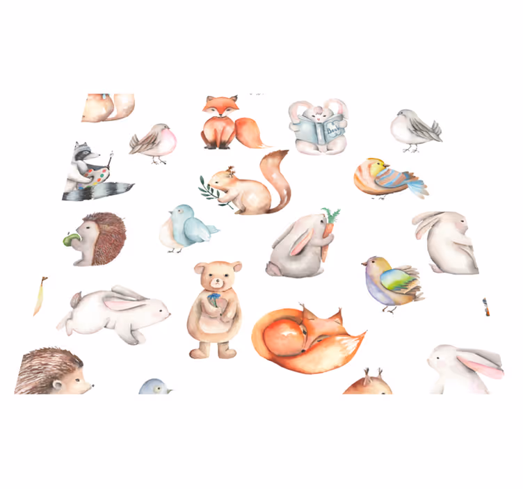 Kids vinyl rug with simple woodland creatures - TenStickers