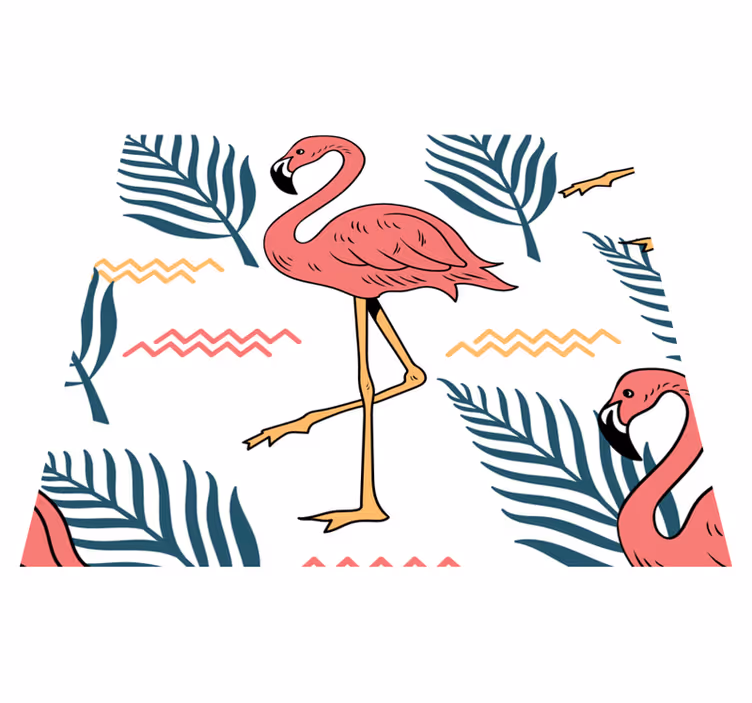 Tropical leaves and flamingos bedroom vinyl rug - TenStickers