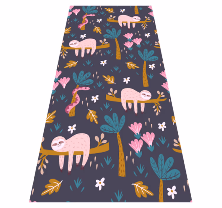 Bedroom vinyl rug featuring sloth and leaves - TenStickers