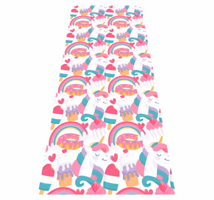Bedroom vinyl rug featuring unicorns and a rainbow - TenStickers
