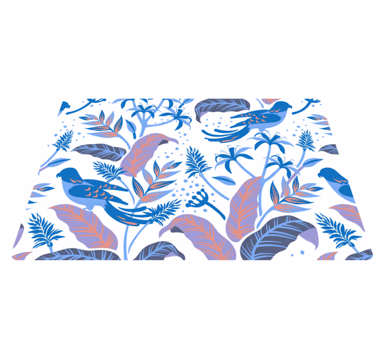 Nature vinyl rug with blue and pink birds on leaves - TenStickers