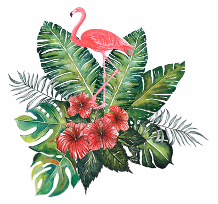 Floral vinyl rug featuring a large tropical flamingo - TenStickers