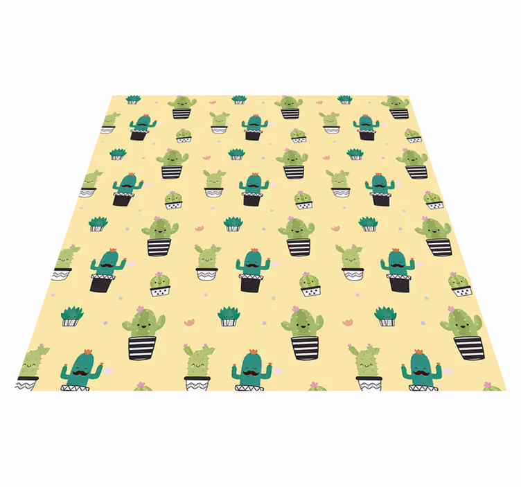 Floral vinyl rug with cactus drawing pattern - TenStickers
