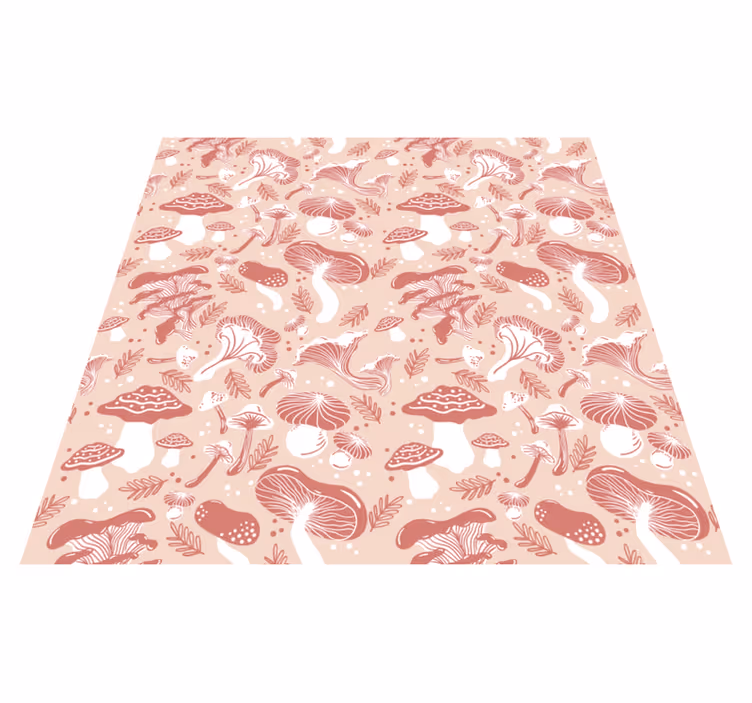 Floral vinyl rug with forest mushrooms on beige - TenStickers