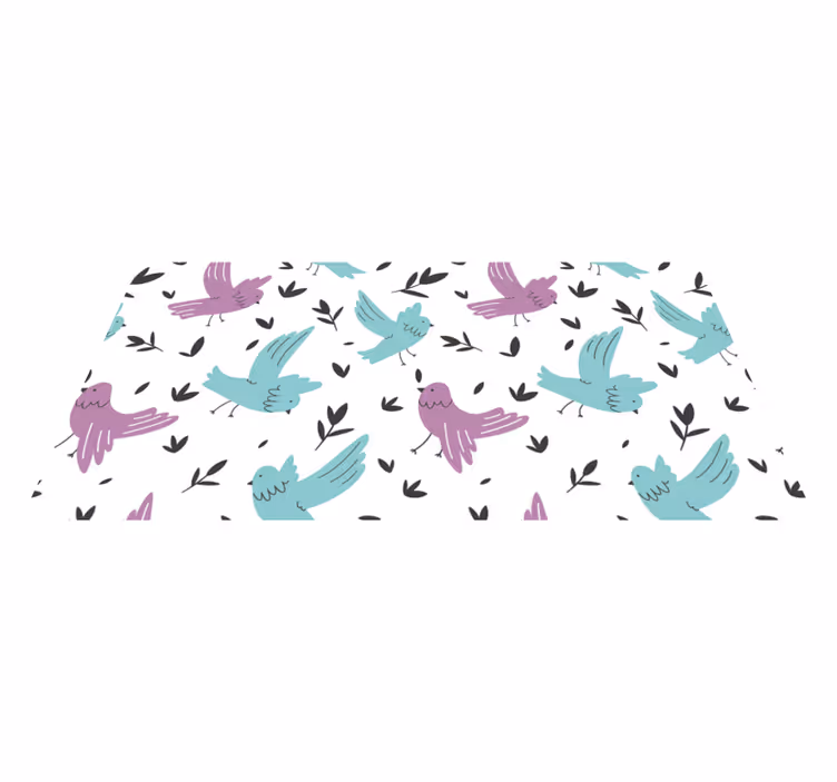 Floral vinyl rug with blue and purple birds design - TenStickers