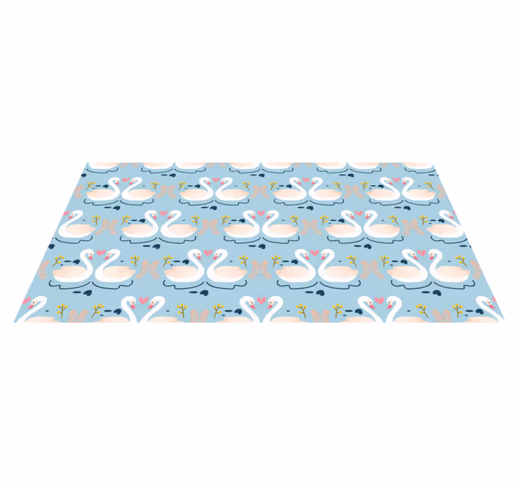 Floral vinyl rug with swans in love on blue - TenStickers