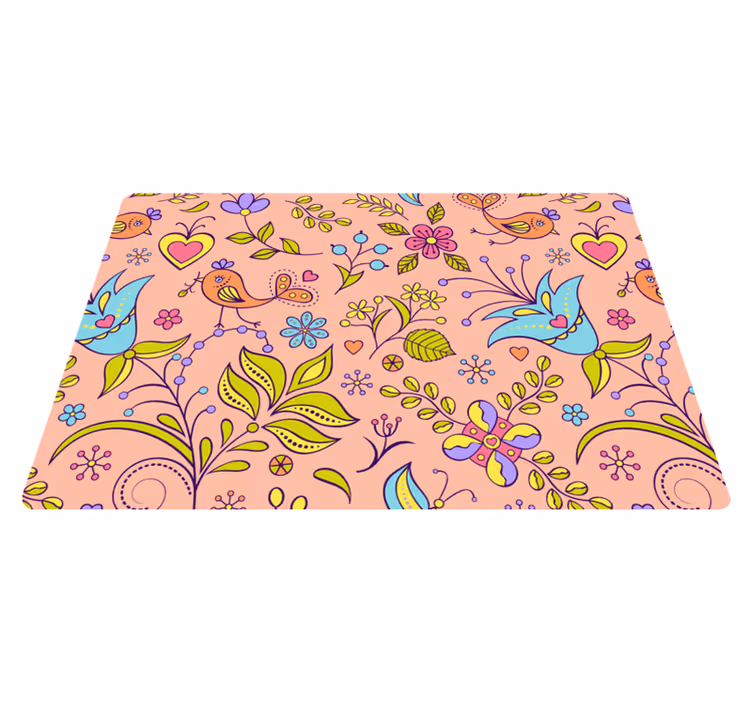 Floral vinyl rug with bird and butterfly pattern - TenStickers