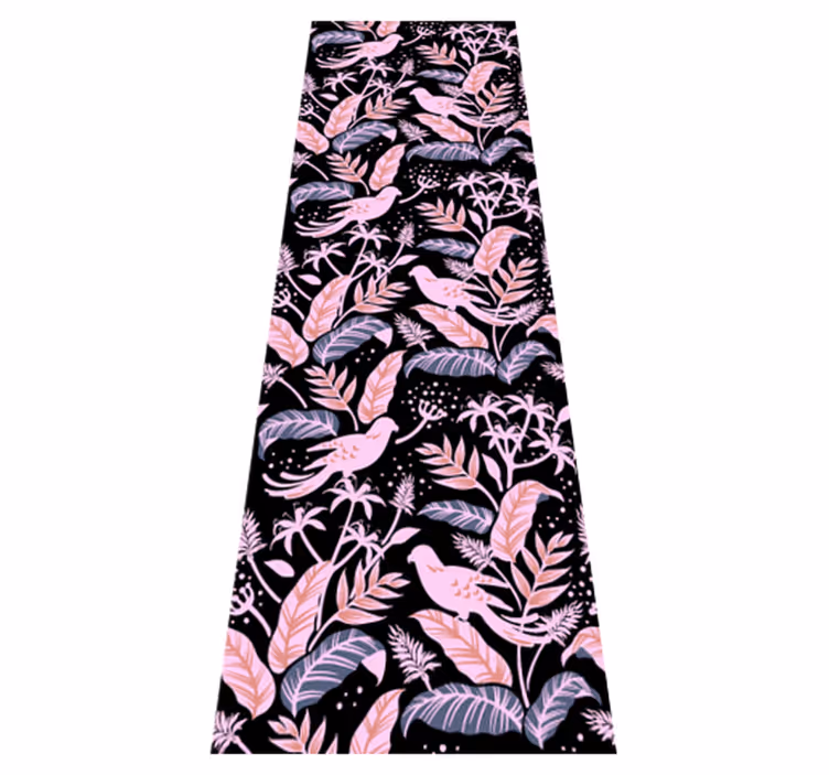 Bedroom vinyl rug with black and pink birds on leaves - TenStickers