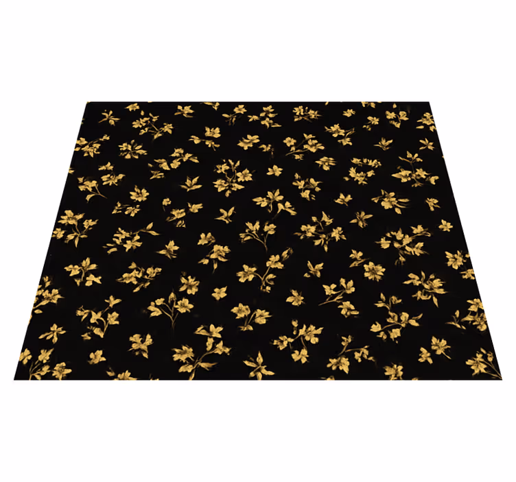 Bedroom vinyl rug with dark background and gold flowers - TenStickers