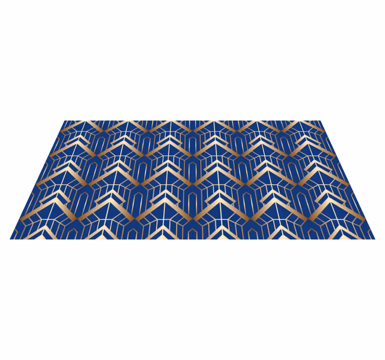 Geometric vinyl rug with modern blue and gold pattern - TenStickers