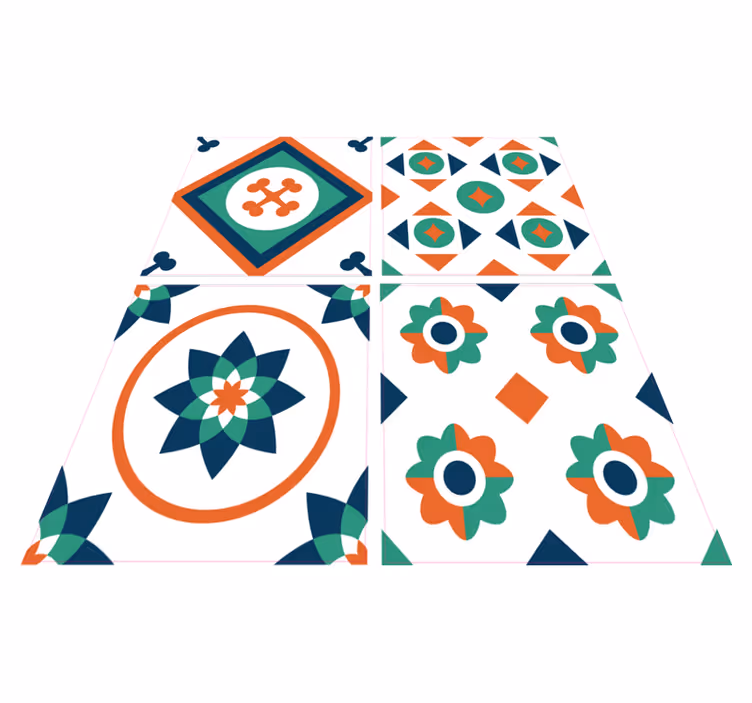 Geometric vinyl rug with patterned tiles - TenStickers
