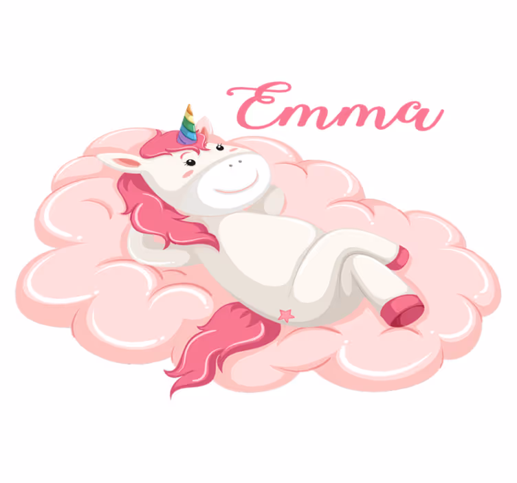Kids vinyl rug with unicorn in the cloud name - TenStickers