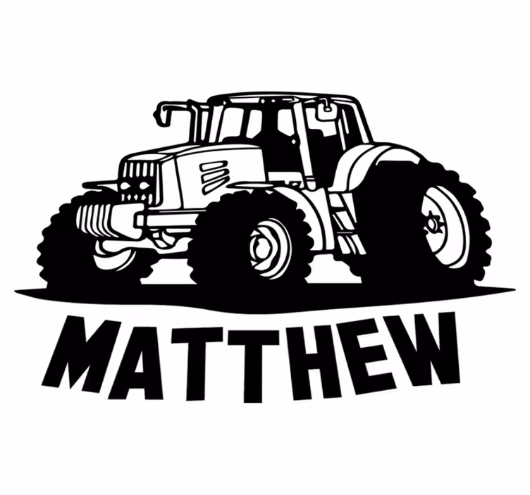 Kids vinyl rug featuring tractor silhouette with name - TenStickers